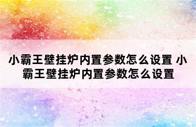 小霸王壁挂炉内置参数怎么设置 小霸王壁挂炉内置参数怎么设置